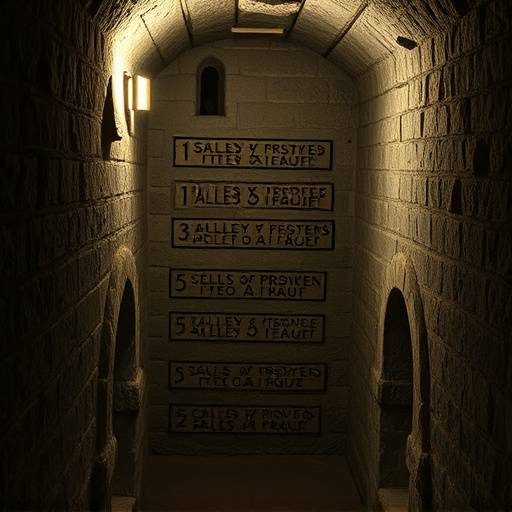 Una celda en la Torre de Londres con inscripciones talladas en la pared por prisioneros.